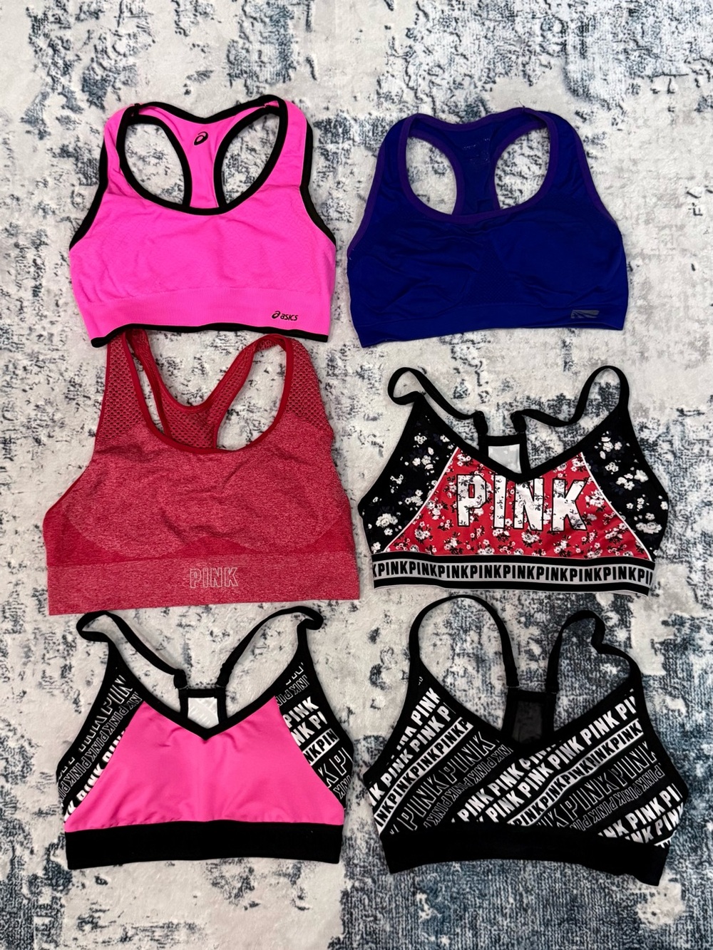 PINK Victoria's Secret Assorted Pink, Black, Blue & Red Sports Bra Set
